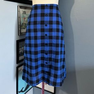 Button Down Midi Skirt Blue/ Black XS - Lily Star Plaid gingham Lydia Deetz